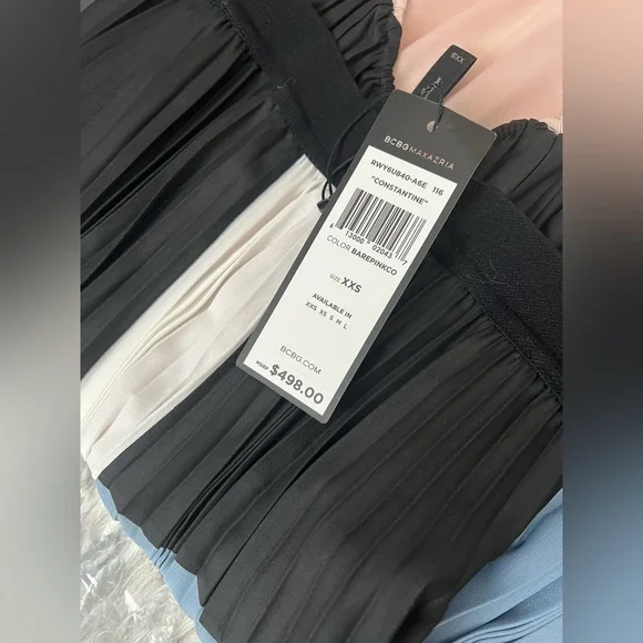 NWT BCBGMaxAzria “CONSTANTINE” Pink & Blue Pleated Maxi Dress – Size XXS - Picture 14 of 17